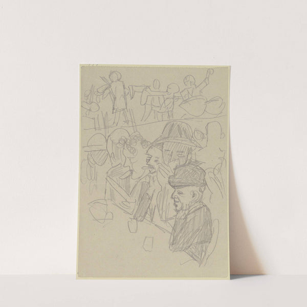 Männer an einem Tisch mit Gläsern, im Hintergrund eine Musikkapelle (1920) by Max Beckmann