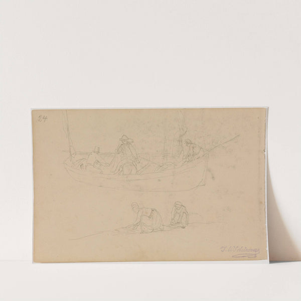Männer im Kahn, zwei Frauen am Strand (Scheveningen), fol. 24 by Johann Wilhelm Schirmer