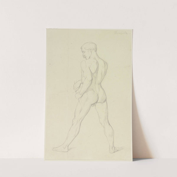 Männlicher Rückenakt stehend nach links, im Begriff, die Geste des Schwertziehens auszuführen by Eduard von Steinle