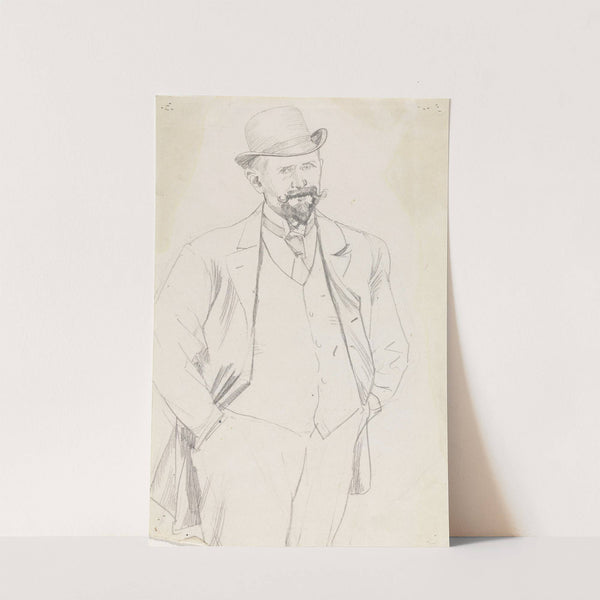 Mannsportrett, knestykke, med mustasje og hatt by Christian Krohg