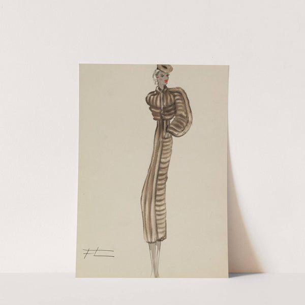 Manteau brun long avec travail en bandes (1938) by M. P. Leven