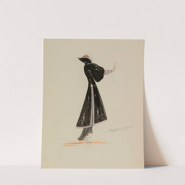 Manteau noir à manches gigot et grand col (1938) by Jeannette