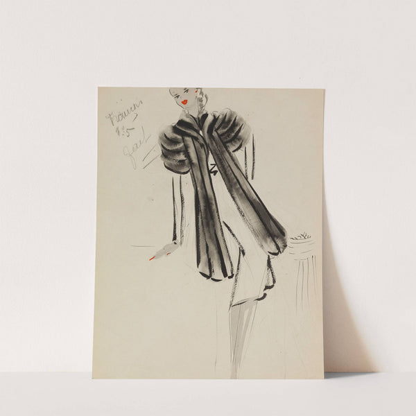 Manteau noir travaillé en bandes sur robe blanche (1938) by M. P. Leven
