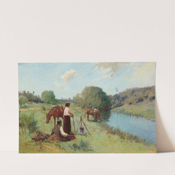 Maoris on a river bank by Frank Wright