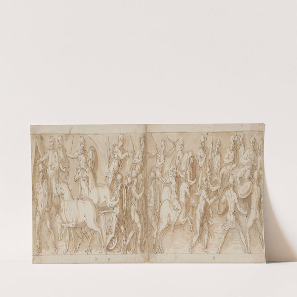 Marcus Aurelius ankommer til kampen, mens tropperne nedkæmper et sarmatisk angreb; sarmaterne beder om nåde by Giovanni Guerra