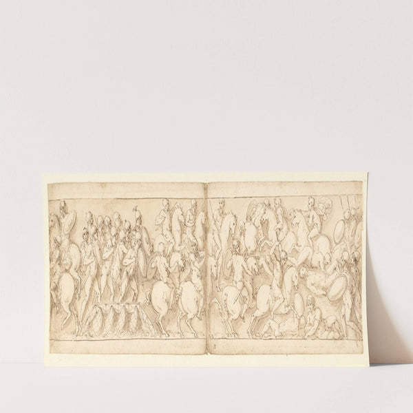 Marcus Aurelius drager afsted over en bro med infanteri og kavaleri; sarmaterne drives tilbage af fremrykkende romere by Giovanni Guerra