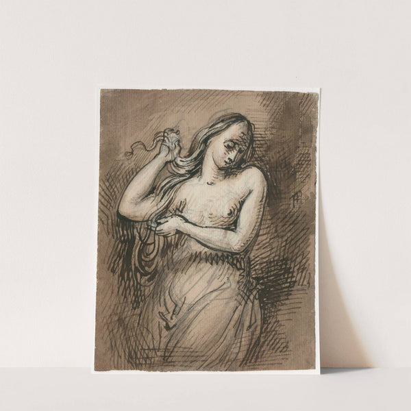 Maria Magdalena: staande vrouw die haar haar vastpakt by David Humbert de Superville