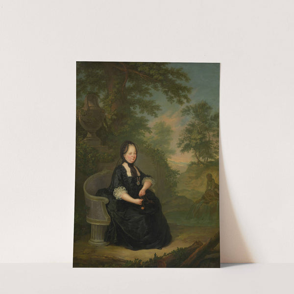 Maria Theresia in Witwentracht, auf einer Steinbank sitzend by János Donát