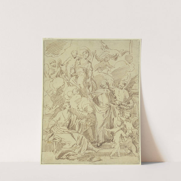 Maria und zwei Heilige von vielen Engeln umgeben by Domenichino