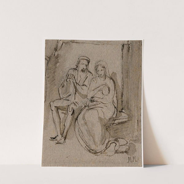 Maria voedt het kindje, Josef kijkt toe by Matthijs Maris