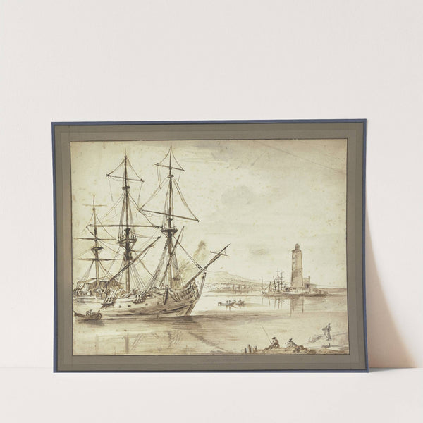 Marine, links ein Dreimaster, rechts ein Leuchtturm by Claude-Joseph Vernet