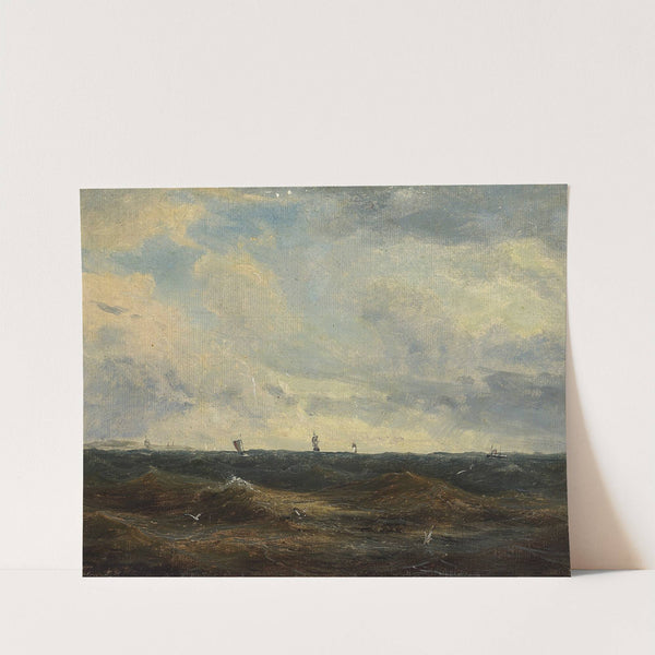 Marine med skibe på havet by Anton Melbye