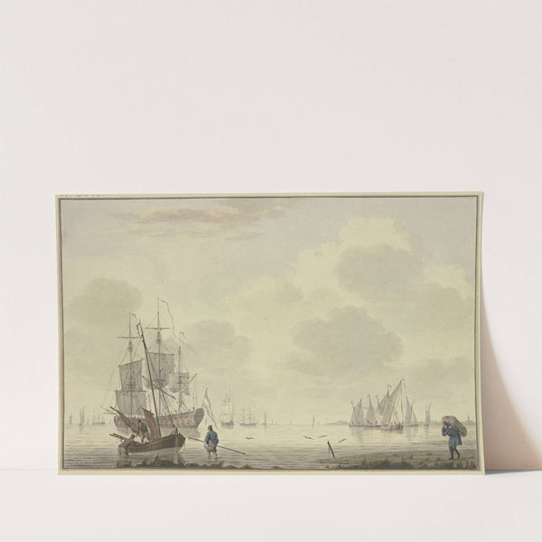 Marine, rechts ein Mann, der einen Sack trägt by Cornelis de Grient