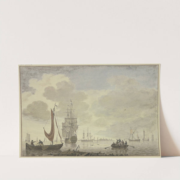 Marine, rechts ein Ruderboot mit fünf Figuren by Cornelis de Grient