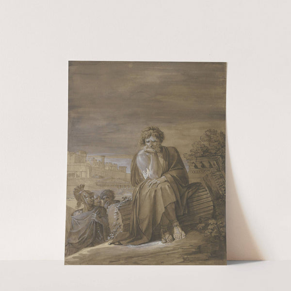 Marius auf den Trümmern Karthagos, der Feldherr sitzt auf einer gestürzten Säule, links erscheinen drei Krieger in Halbfigur by Philipp Friedrich Von Hetsch