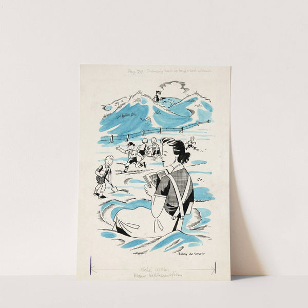 Marjo met spelende kinderen op het strand by Eddy de Smet