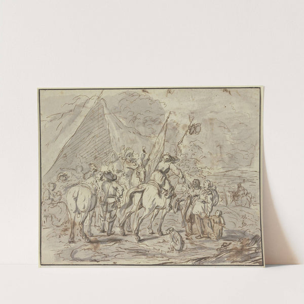 Marketenderzelt mit trinkender Reitergruppe by Charles Parrocel