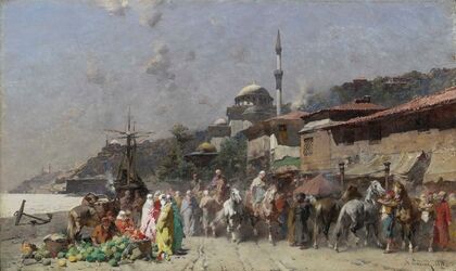 Marketplace On The Bosporus, Constantinople And The New Mosque Beyond