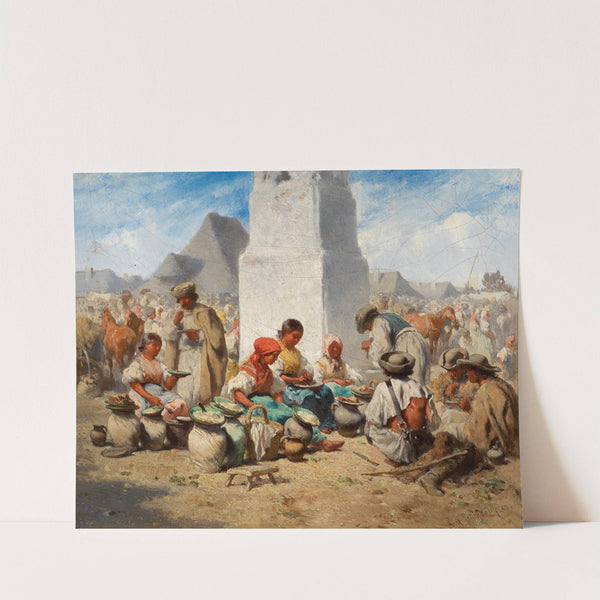 Markt in Szolnok mit der Dreifaltigkeitssäule (1853) by August von Pettenkofen