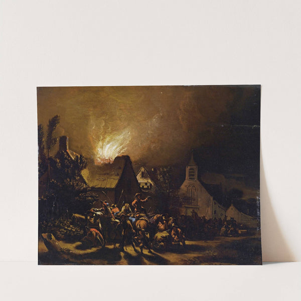 Marodeure vor einem brennenden Dorf by Egbert van der Poel
