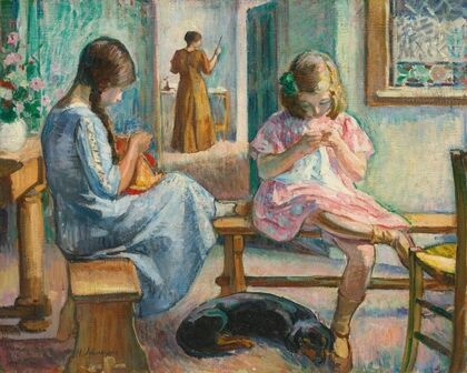 Marthe Et Nono Cousant Dans Un Intérieur