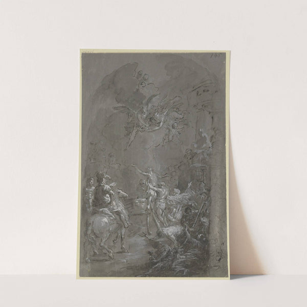 Martyrium des Heiligen Veit, der nackte Heilige, von Folterknechten umgeben, am Ölkessel, in der Luft Engel mit der Märtyrerkrone (ca 1790) by Martin Johann Schmidt