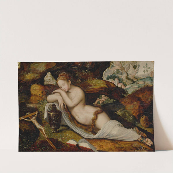Mary Magdalene Sleeping In A Grotto, A Hilly Landscape Beyond by Master Of The Prodigal Son