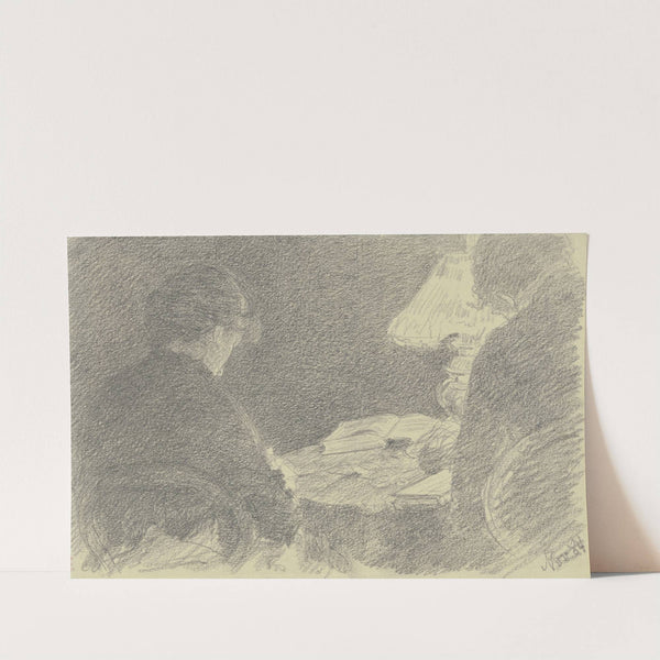 Mary und Emma Eysen unter einer Tischlampe (1884) by Louis Eysen