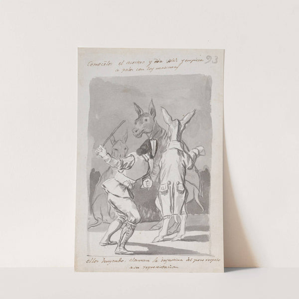 Masquerading asses being whipped by a man (ca. 1812–20) by Francisco de Goya
