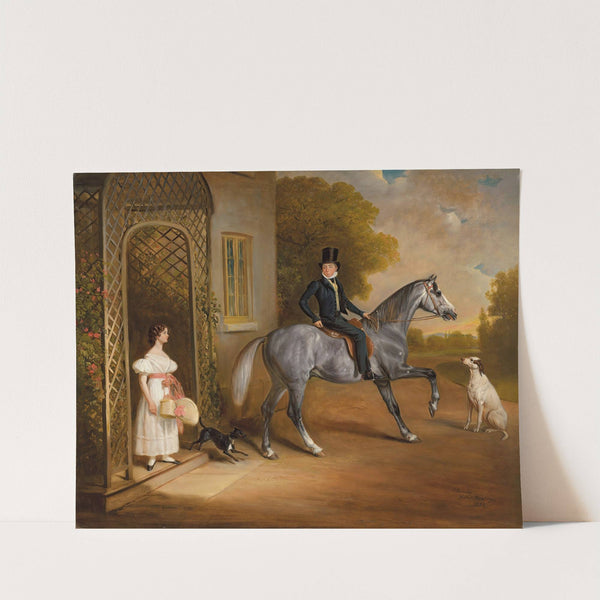 Master John Marriott on a grey horse, with his sister Annis and their dogs outside the Elms, Cropwell Butler by John Ferneley
