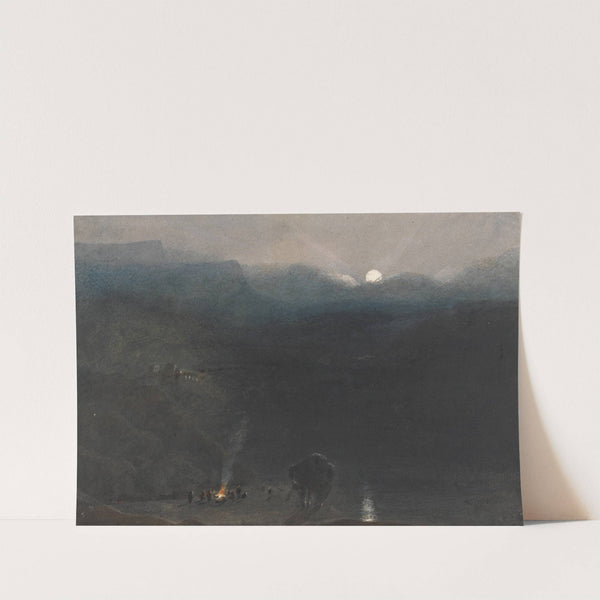 Mauritius - Moonlight, with Charcoal Burners Fire in the Black River Gorge by William John Chamberlayne