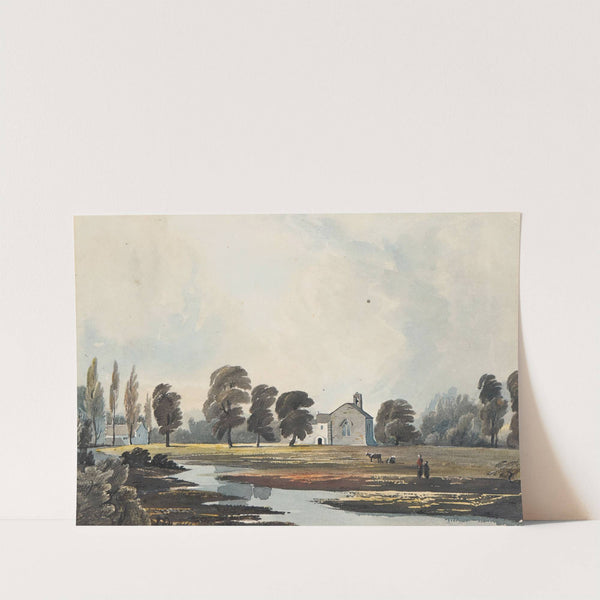 Meadow Scene With A Stream And Church Beyond by John Varley