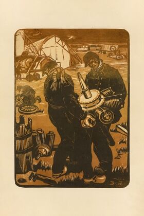 Mécanos portant un moteur rotatif (Mechanics Carrying a Rotary Engine) (1920)