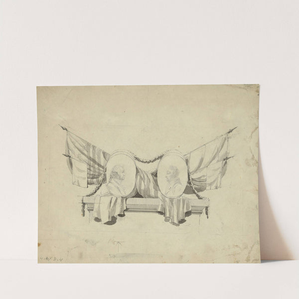 Medallion portraits of Washington and Lafayette, on plinth draped with flags by John Rubens Smith