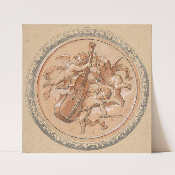 Medallion with putti holding a cello (19th Century) by Jules-Edmond-Charles Lachaise
