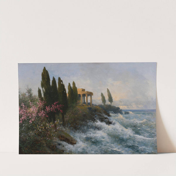 Mediterrane Landschaft mit antikem Tempel by Adolf Kaufmann