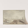 Meeresstrand, rechts fünf nach rechts segelnde Schiffe by Simon de Vlieger