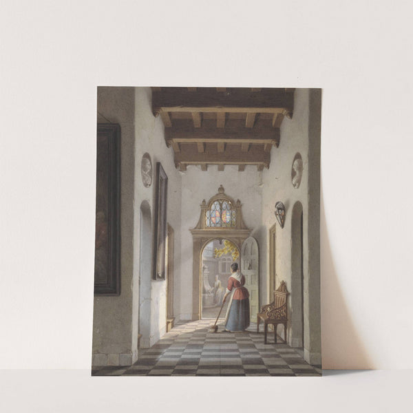 Meid die de gang van een huis veegt by Louis Henri de Fontenay