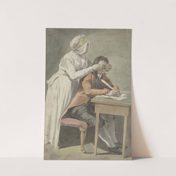 Meisje bedekt de ogen van een jongeling (1709 - 1789) by Etienne Jeaurat