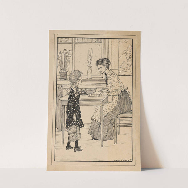 Meisje bij het bureau van een onderwijzeres by Nelly Spoor