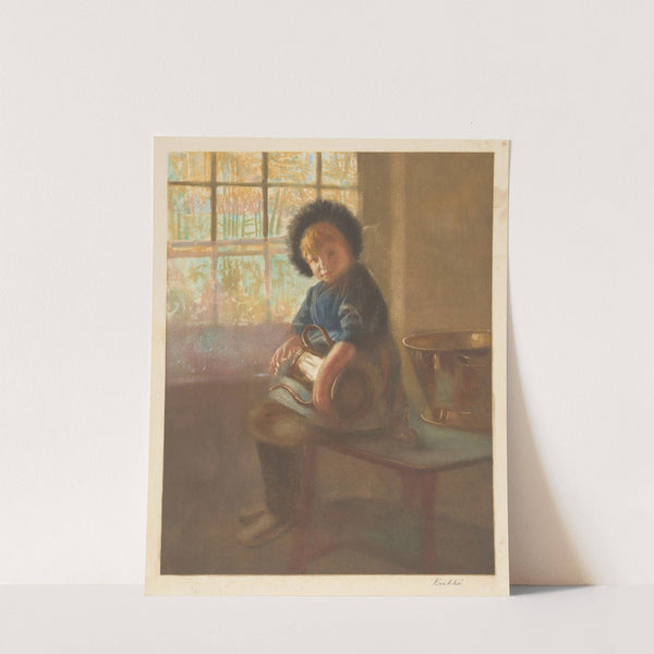 Meisje dat een koperen kan poetst by Heinrich M. Krabbé