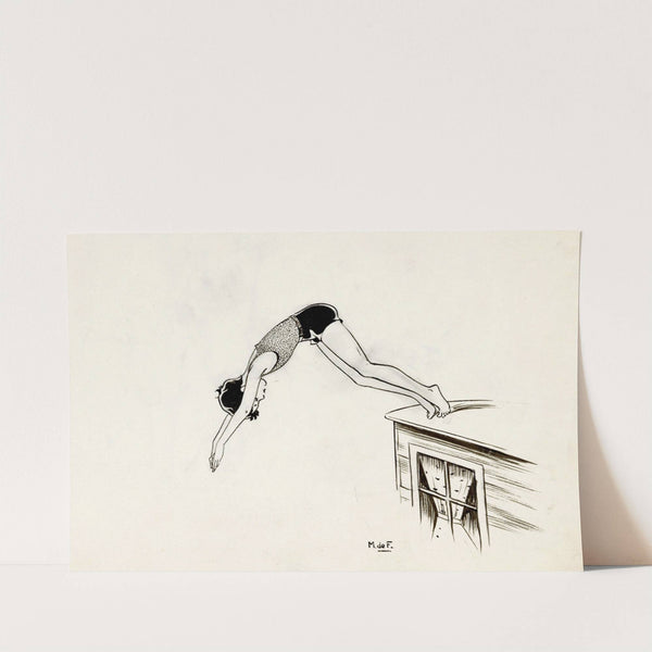 Meisje duikend van een dak by Miep de Feijter