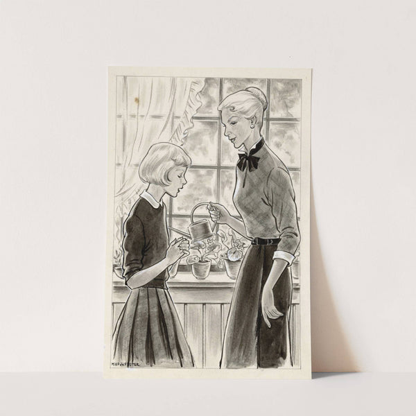 Meisje en haar moeder bij een venster by Miep de Feijter