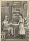 Meisje en schrijvende man bij een tafel