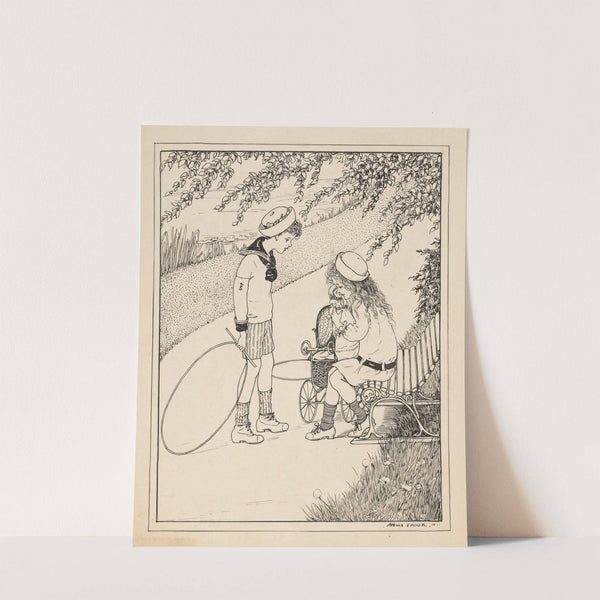 Meisje knuffelt een pop op een bank by Nelly Spoor