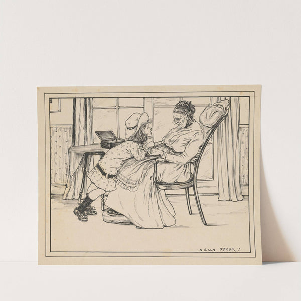 Meisje leunt tegen een oude vrouw in een interieur by Nelly Spoor