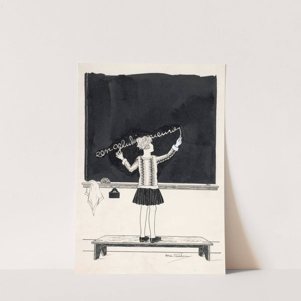Meisje schrijft nieuwjaarswens op schoolbord by Adrie Vürtheim