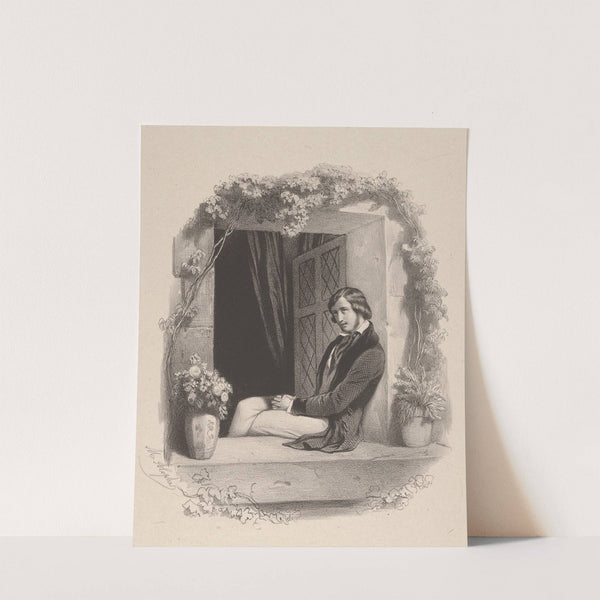 Melancholy, young man with folded hands sitting on window sill by Marie-Alexandre Alophe