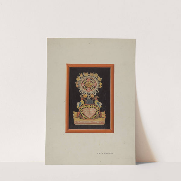 Memorial-Pennsylvania Fractur and Cut-out Commemorating Jacob Bauer by Fritz Boehmer