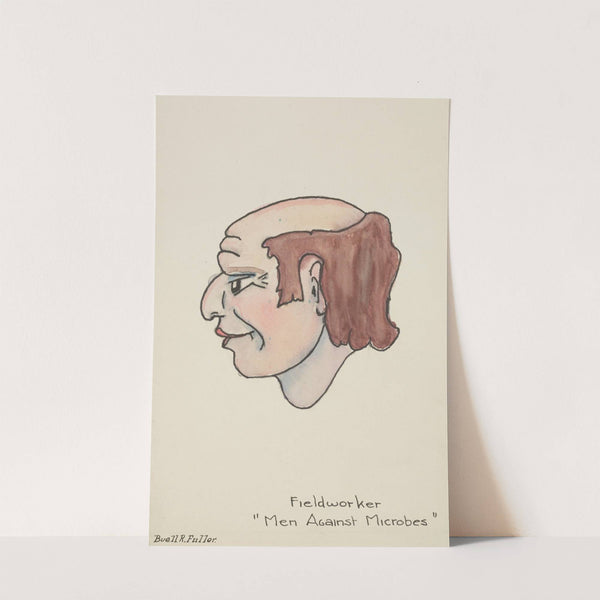 Men Against Microbes(Marionettes): Fieldworker head with pink lips and balding brown hair (1934-1943) by Buell Fuller